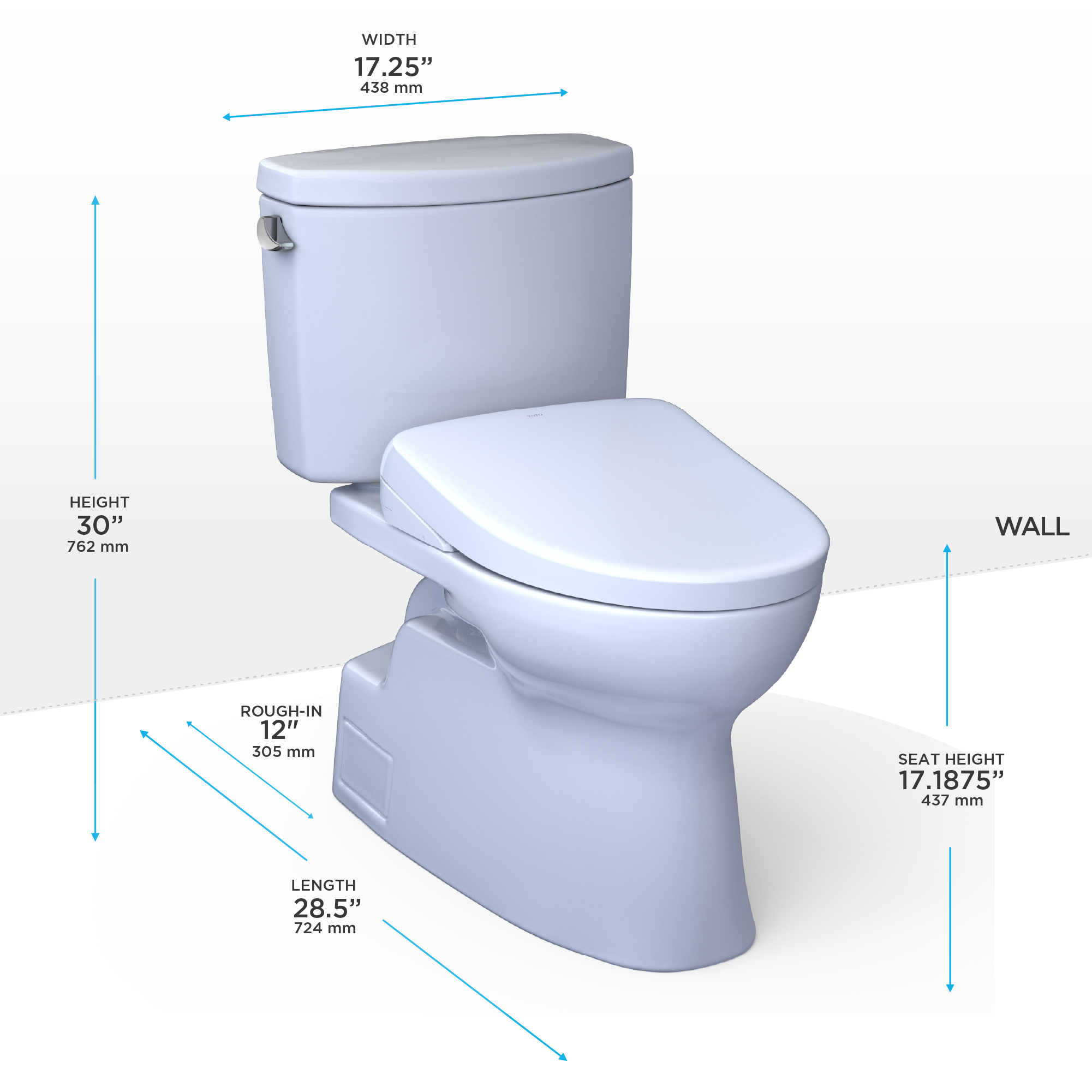Toto Vespin II Two Piece Elongated Universal Height Toilet with CEFIONTECT 1.28 GPF with Contemporary Washlet+ S7A Bidet Seat in Cotton White