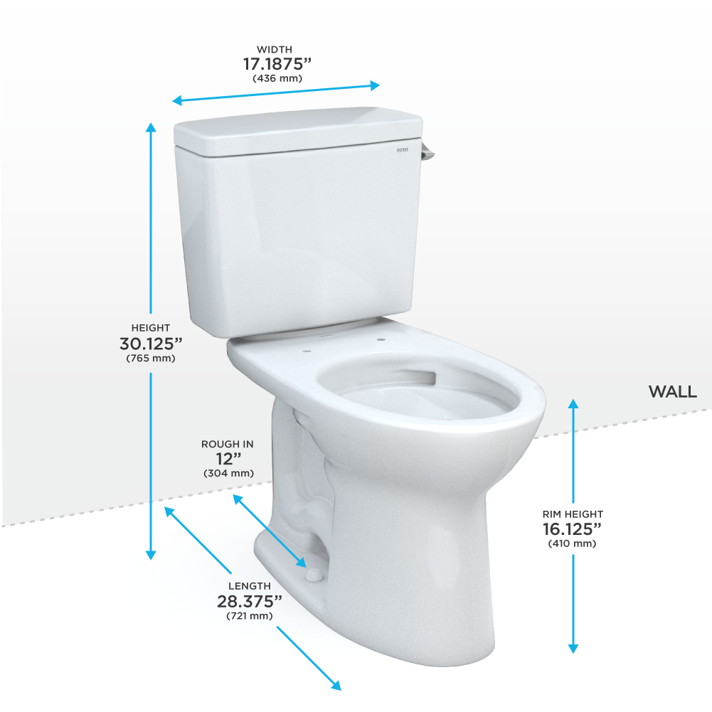 Toto Drake Two Piece Elongated Tornado Flush Universal Height Toilet with CEFIONTECT and Right Hand Lever 1.28 GPF Less Seat in Cotton White