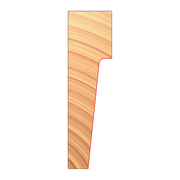 Vertical raised panel cutter with curved profile edge and red cutting surface on wood sample.