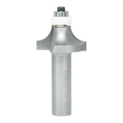 Metal rounding over router bit with white collar, flared cutting head, and cylindrical shank marked "Freud."