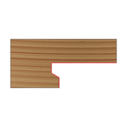 Drawer lock cutter profile shown in red outline on wood sample, displaying rectangular notch pattern for woodworking.