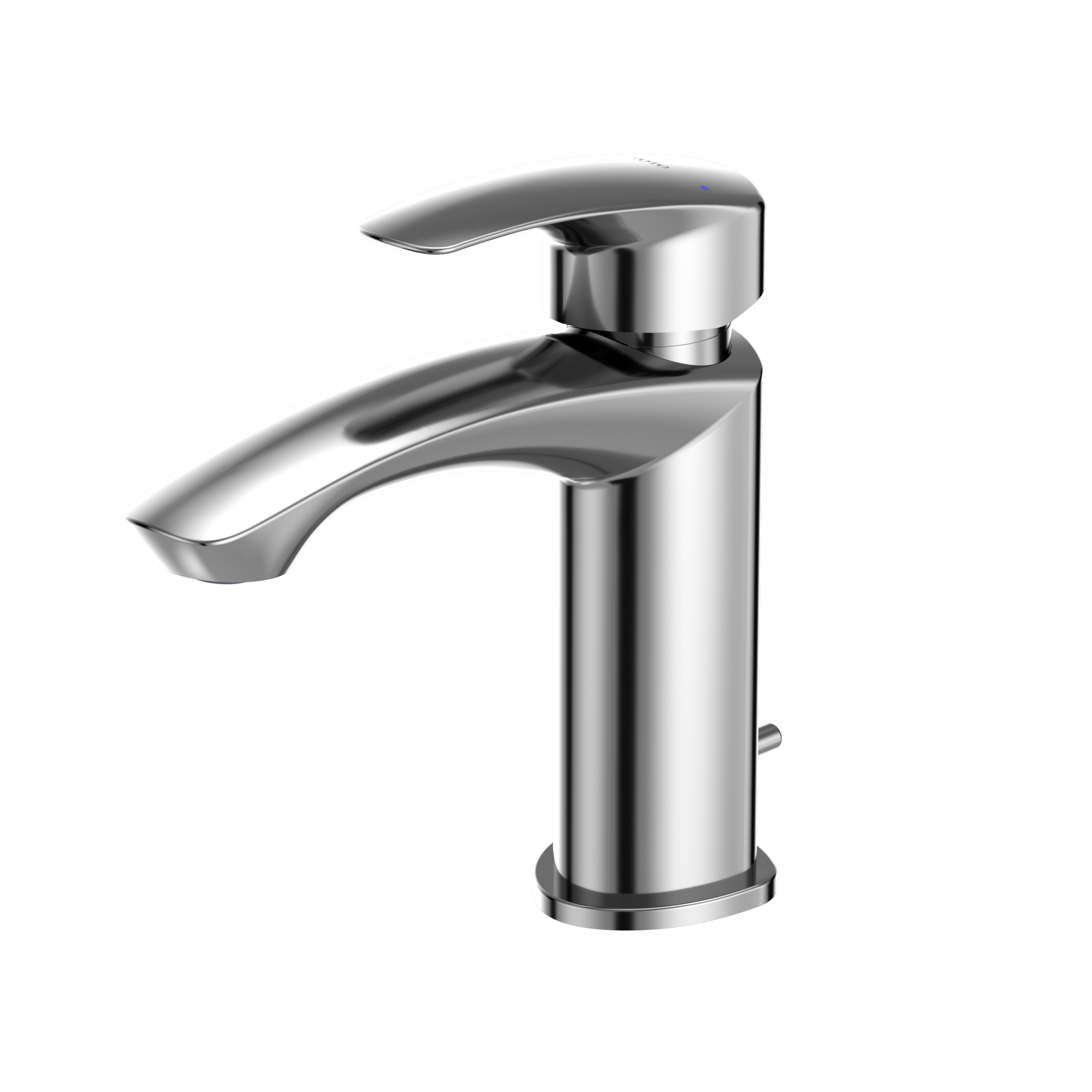 Polished chrome single-handle bathroom sink faucet with curved spout and lever handle.
