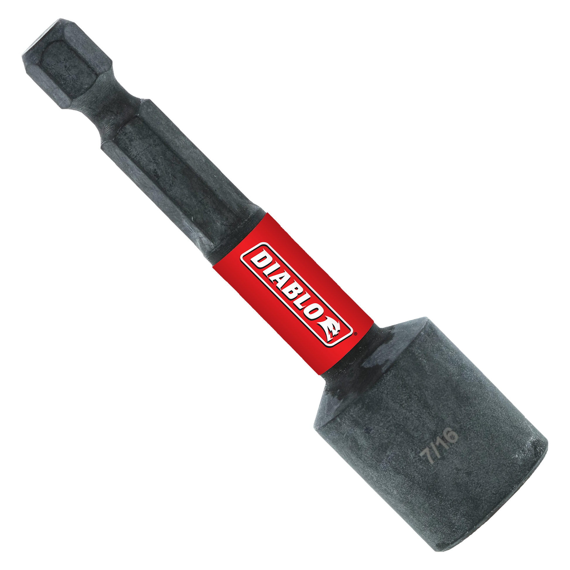 Magnetic nut setter with hexagonal sockets on each end, red band marked "DIABLO" in center, dark gray metal construction.