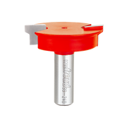 Red and silver drawer lock bit with 2-inch diameter cutting head and metal shank.