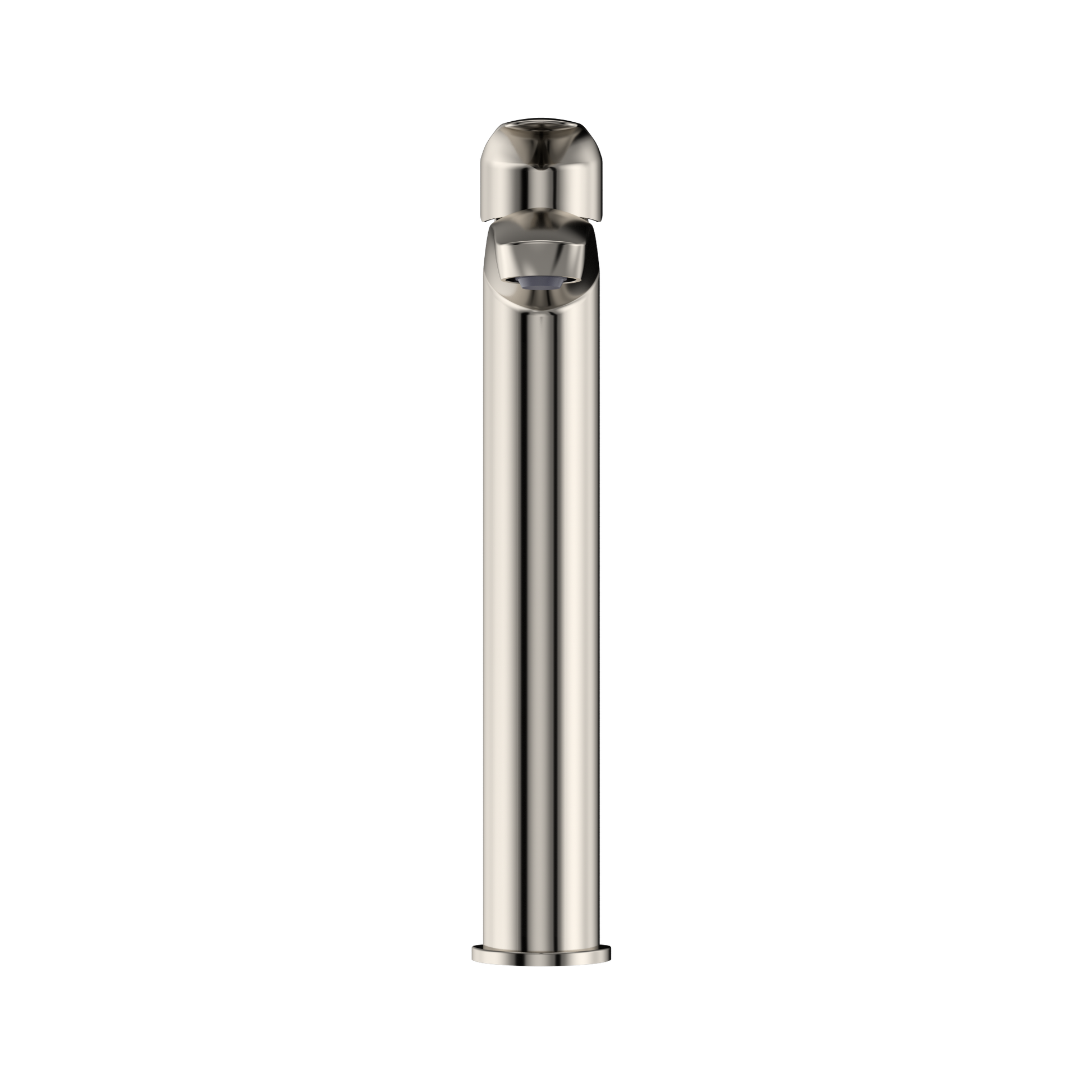 Polished nickel single-handle vessel bathroom sink faucet with tall cylindrical spout and rounded cap.