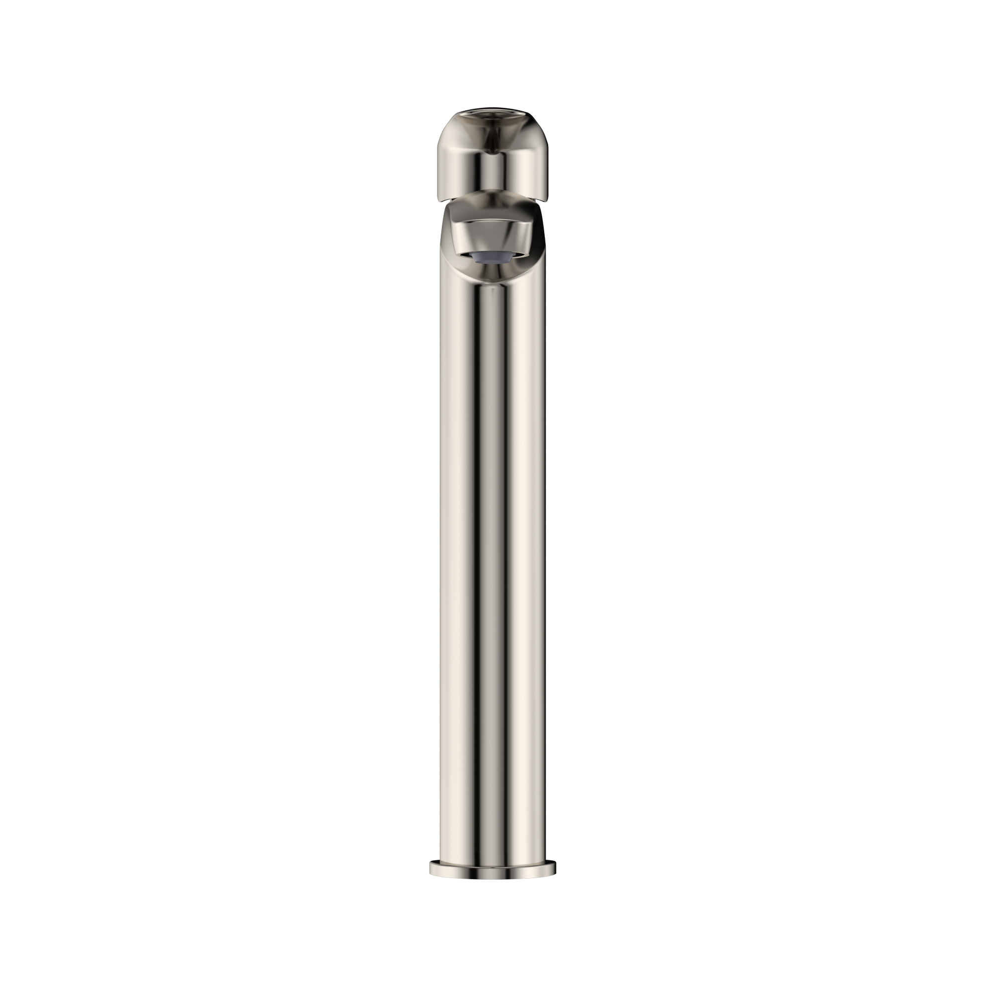 Polished nickel single-handle vessel bathroom sink faucet with tall cylindrical spout and rounded cap.