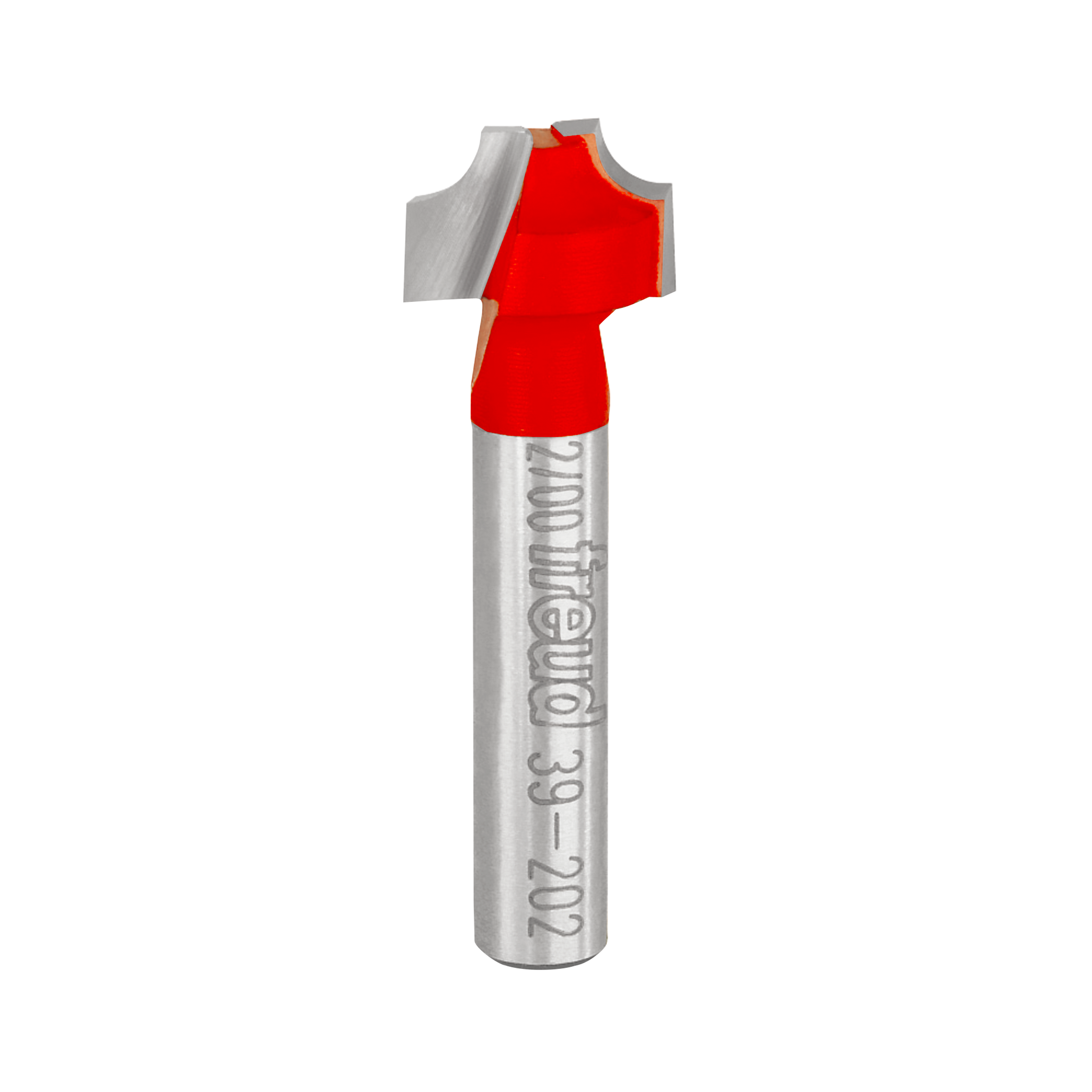 Freud 39-202 router bit with red cutting head and silver cylindrical shank marked with model number.
