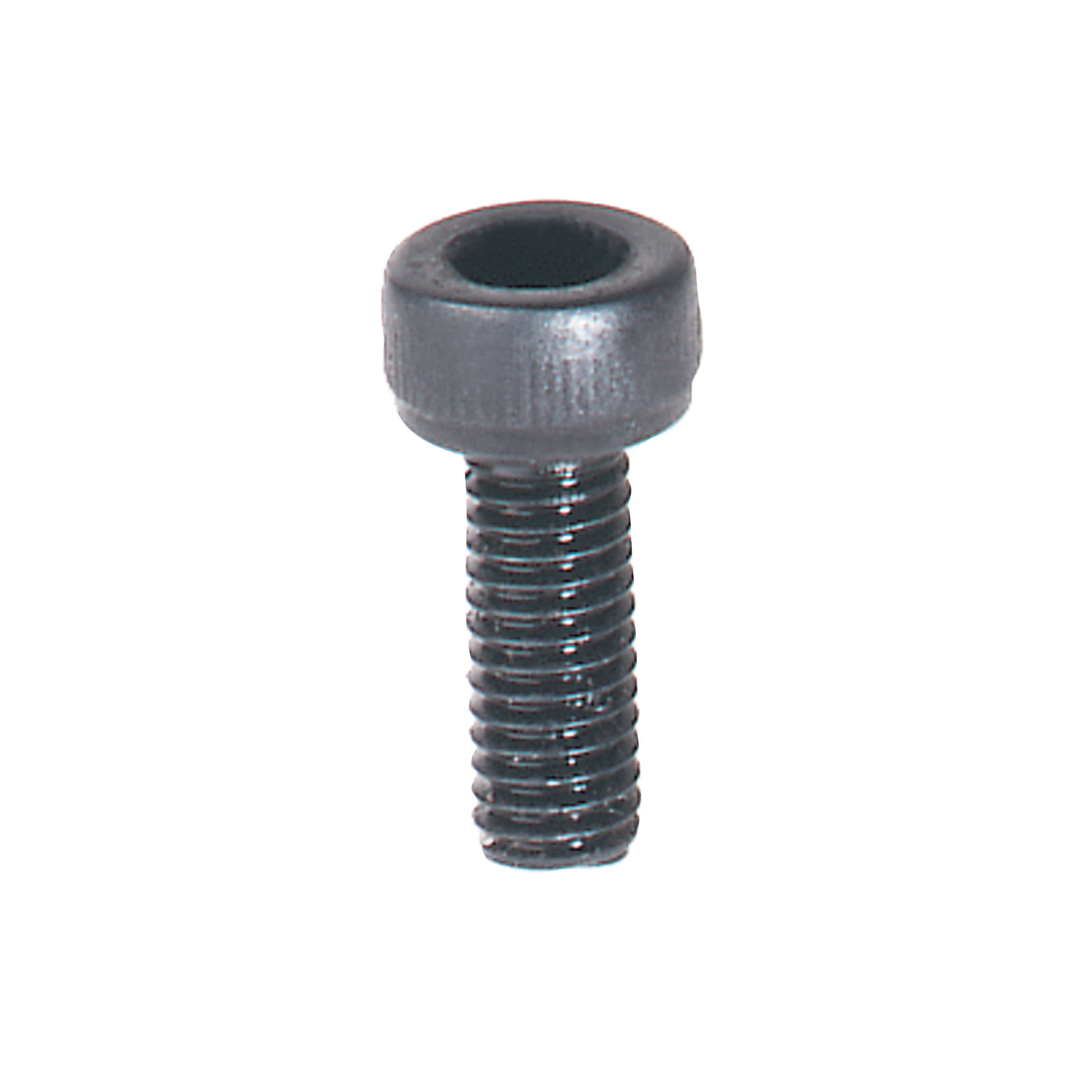 Dark gray socket head cap screw with knurled cylindrical cap and threaded shaft.