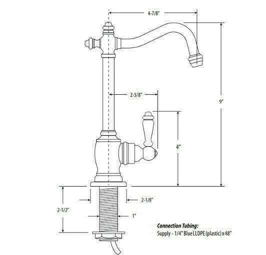 Technical diagram of Waterstone cold-only water filtration faucet with chocolate bronze finish, showing dimensions and connec