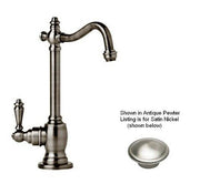 Satin nickel single-handle hot water filtration faucet with curved spout and decorative base.