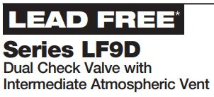 Lead Free Series LF9D dual check valve with intermediate atmospheric vent, 1/2 inch connection.