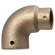 Brass 90-degree vent elbow with threaded connections and small vent hole on curved section.