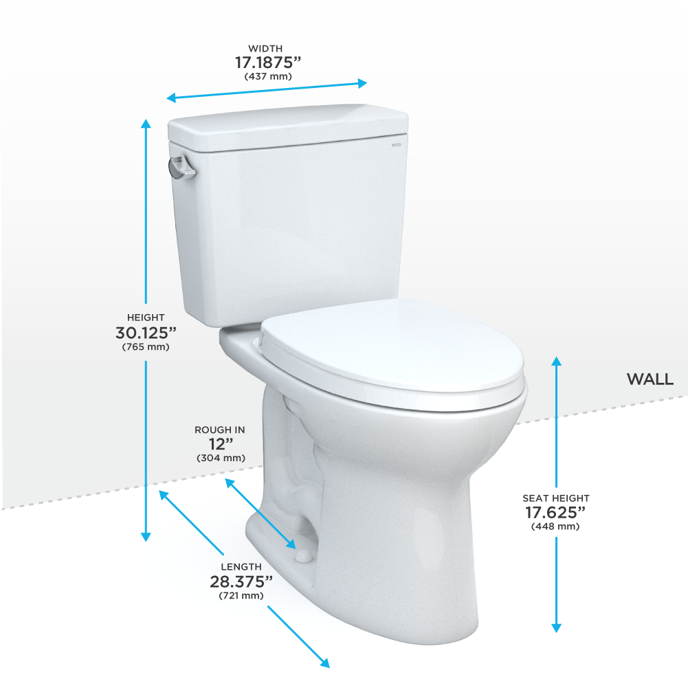 Toto Drake Two Piece Elongated Auto Flush Washlet+ Ready Tornado Flush Universal Height Toilet with CEFIONTECT 1.6 GPF with SS124 SoftClose Seat in Cotton White