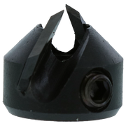 Black carbide tipped boring bit with pointed tip and cylindrical base with hexagonal socket.