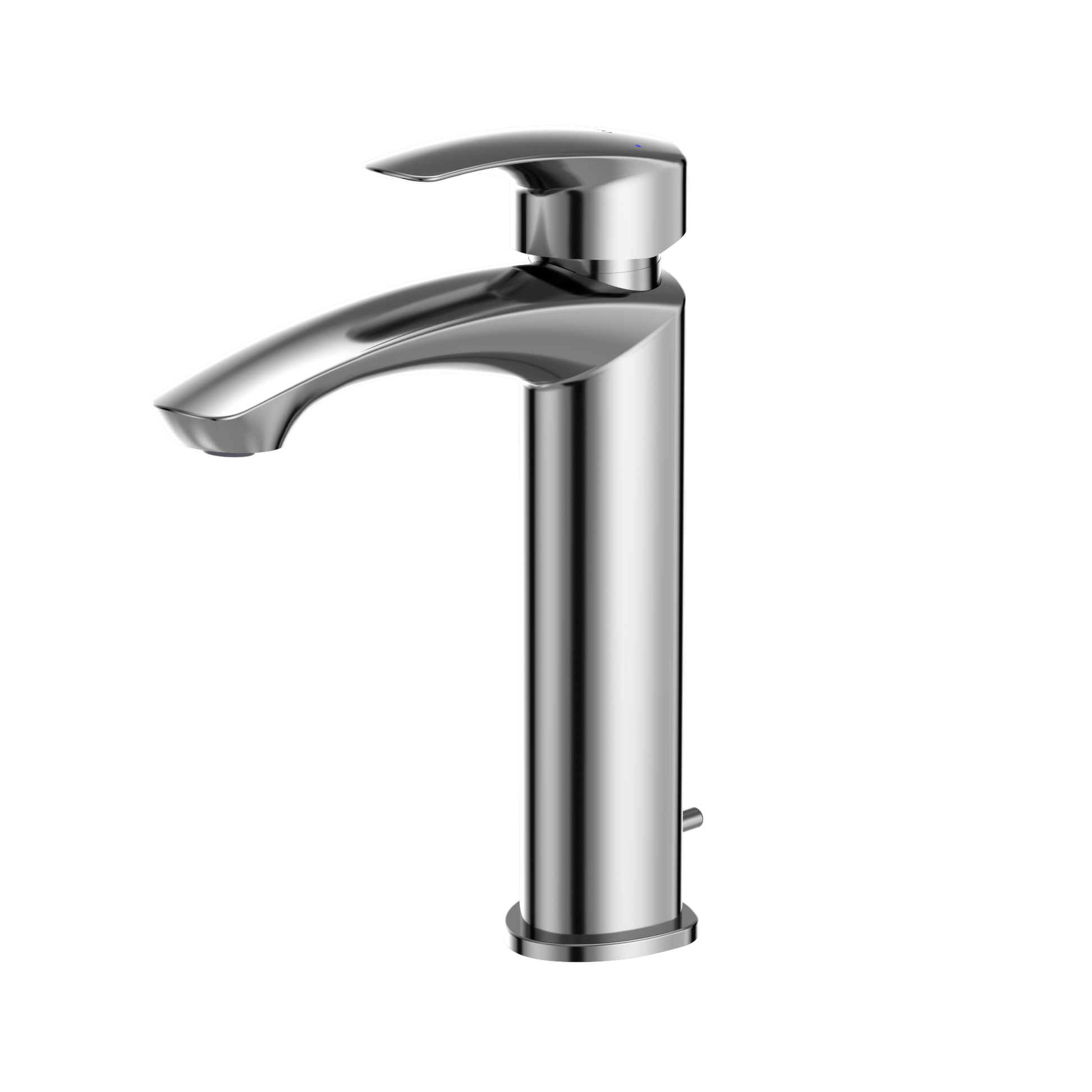 Polished chrome single-handle bathroom sink faucet with curved spout and lever handle.