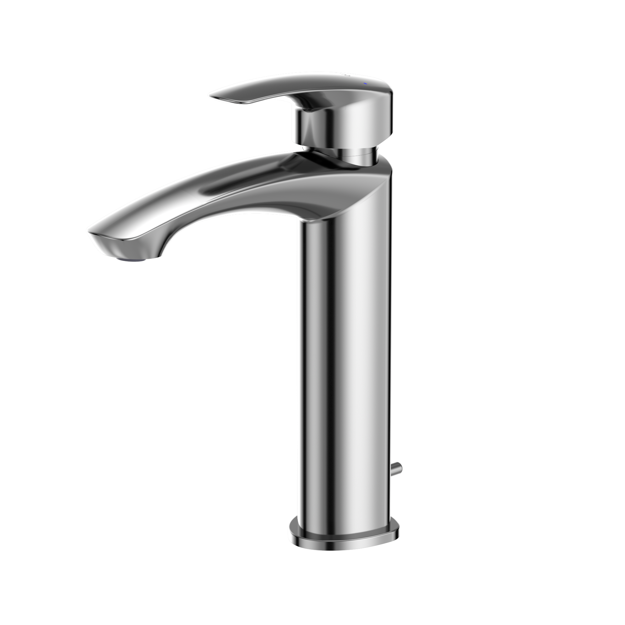 Polished chrome single-handle bathroom sink faucet with curved spout and lever handle.