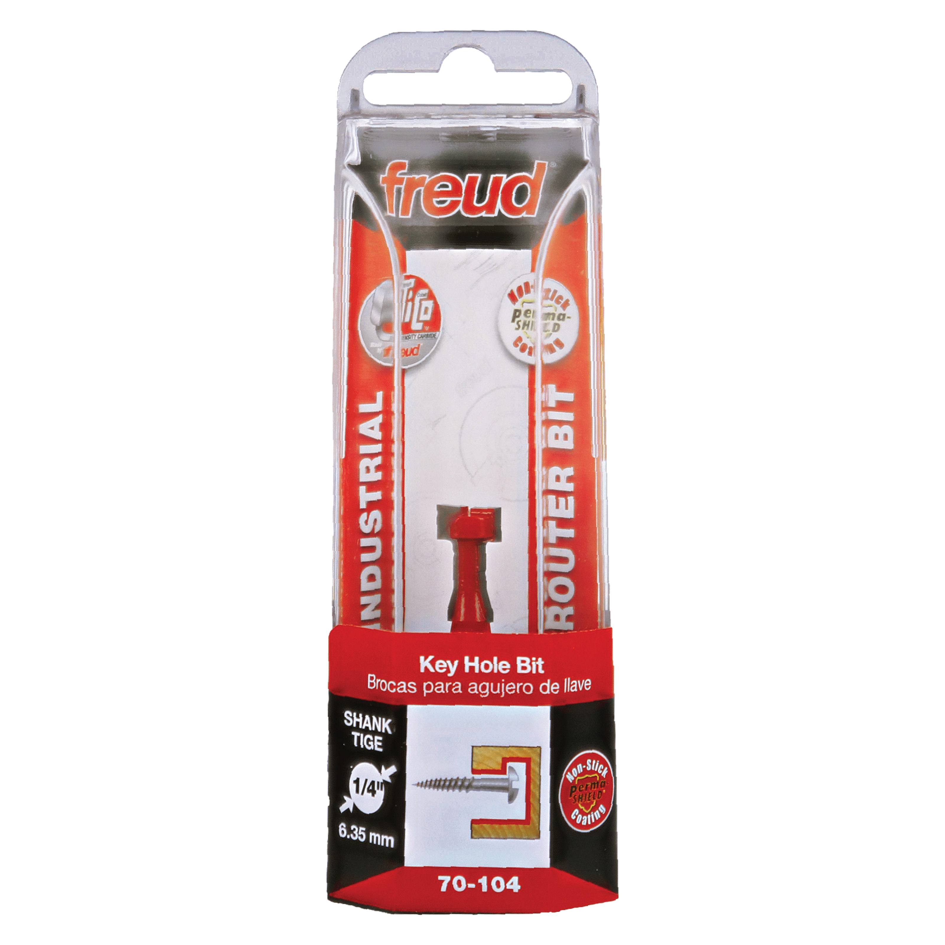 Freud 70-104 key hole bit with red cutting head and tiger shank, 25/64" diameter, in retail packaging.