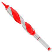 Red and gray auger bit with spiral flutes and hex shank for drilling applications.