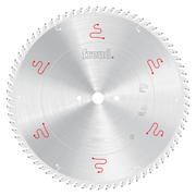 Freud 460mm circular saw blade with silver-coated teeth and red positioning markers for horizontal beam saw panel sizing.
