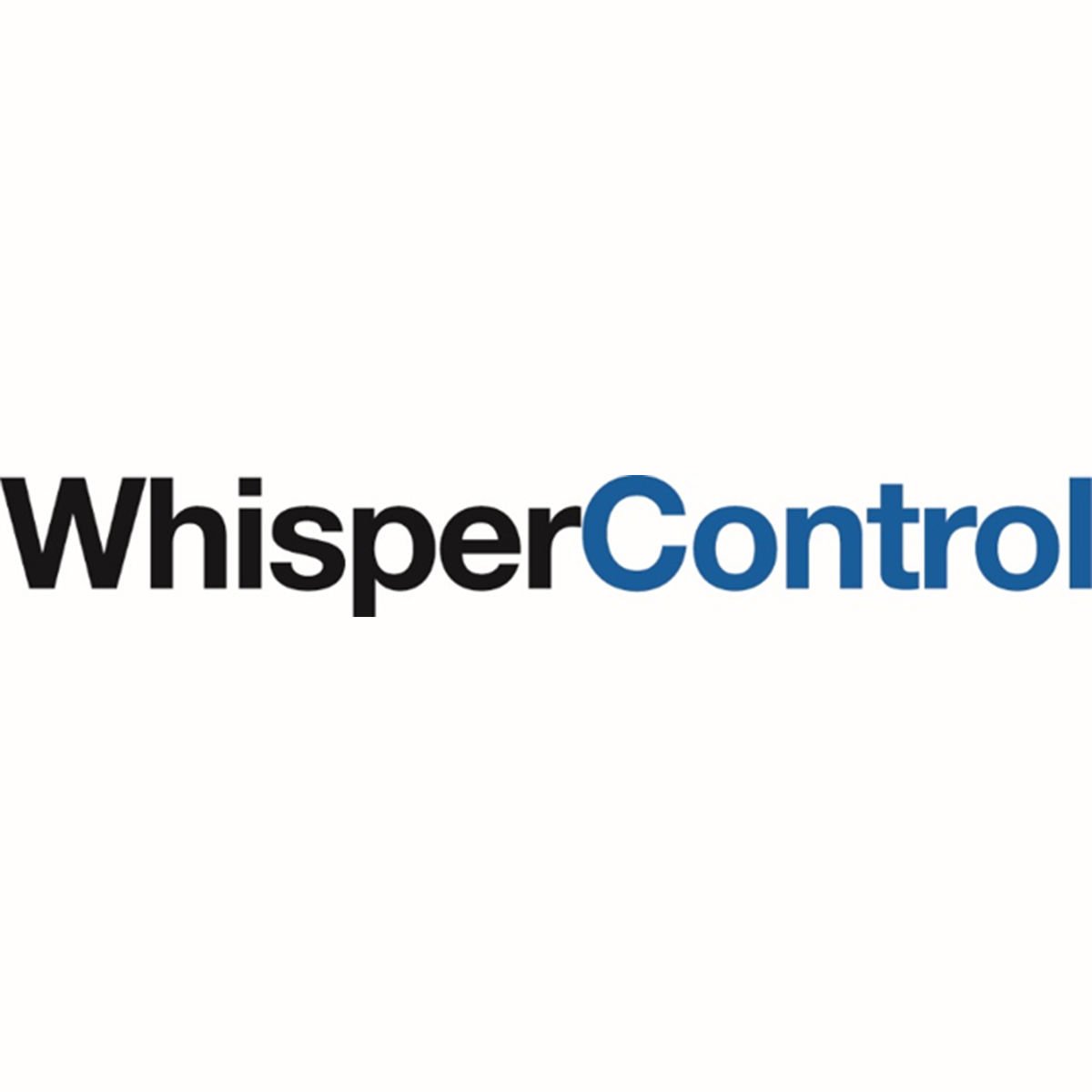 WhisperControl logo in black and blue text on white background.