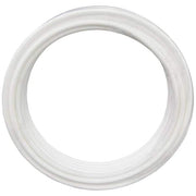 White polyethylene tubing coiled in a ring shape against white background.