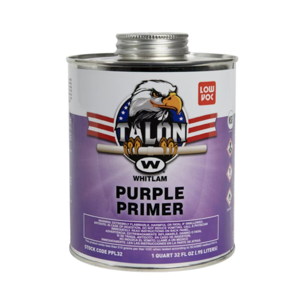 Whitlam TALON purple primer can with metal lid and eagle logo, 1 quart size.