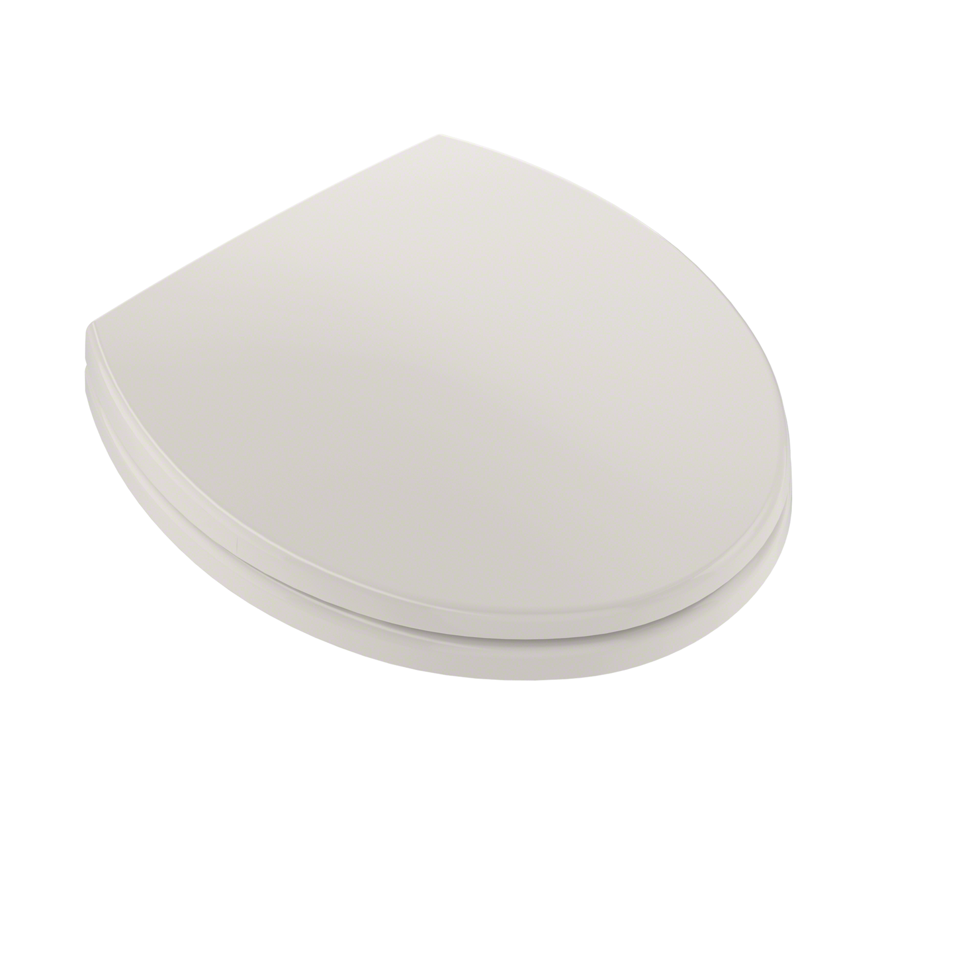 Sedona beige round toilet seat and lid with curved edges shown at an angle.