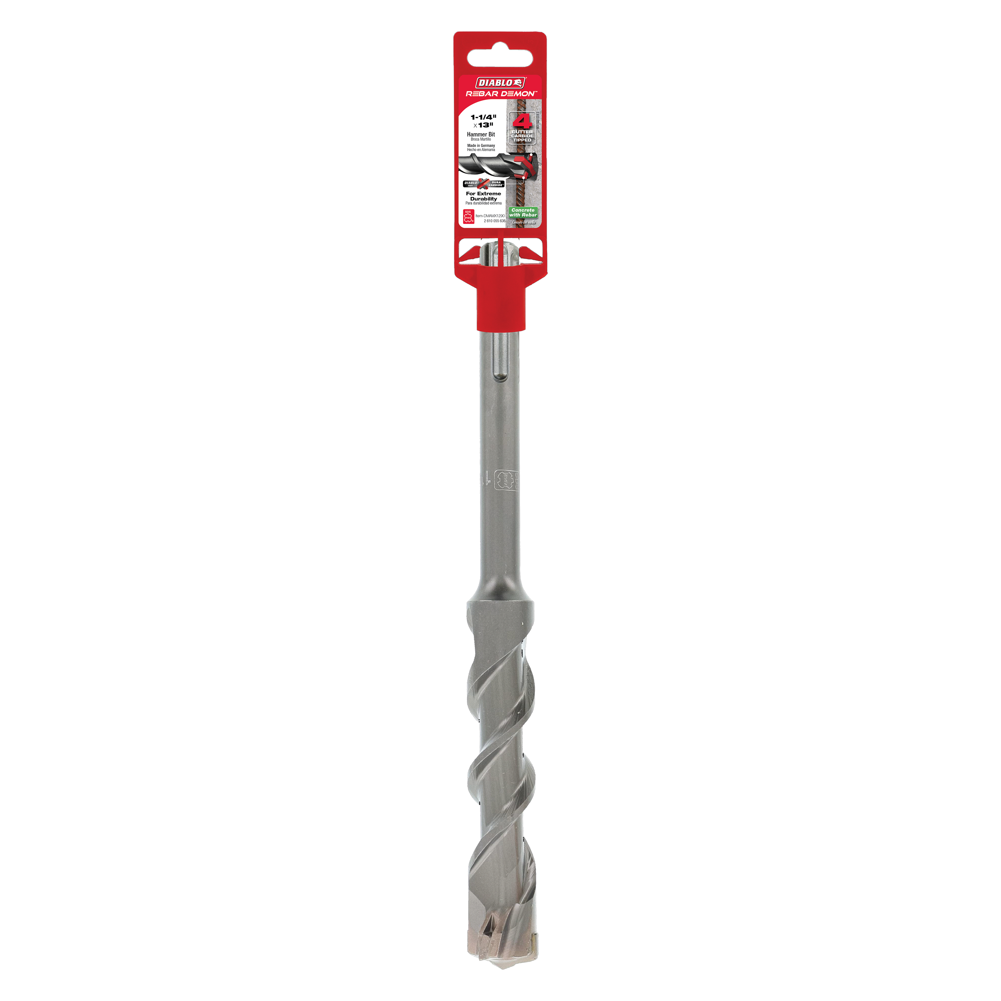 Two-pack of 1-1/4 inch SDS-Max hammer drill bits with carbide cutting heads and twisted flutes.