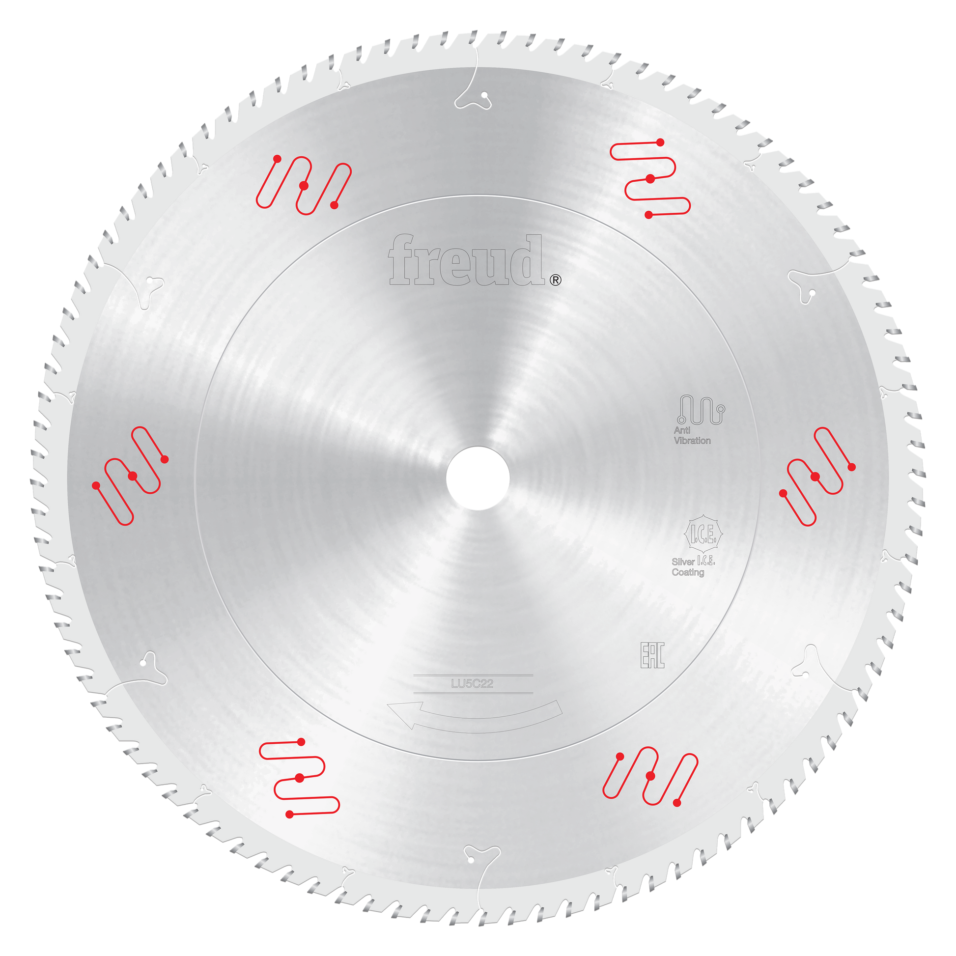 Freud 420mm circular saw blade with silver coating and red markings for aluminum and non-ferrous metal cutting.