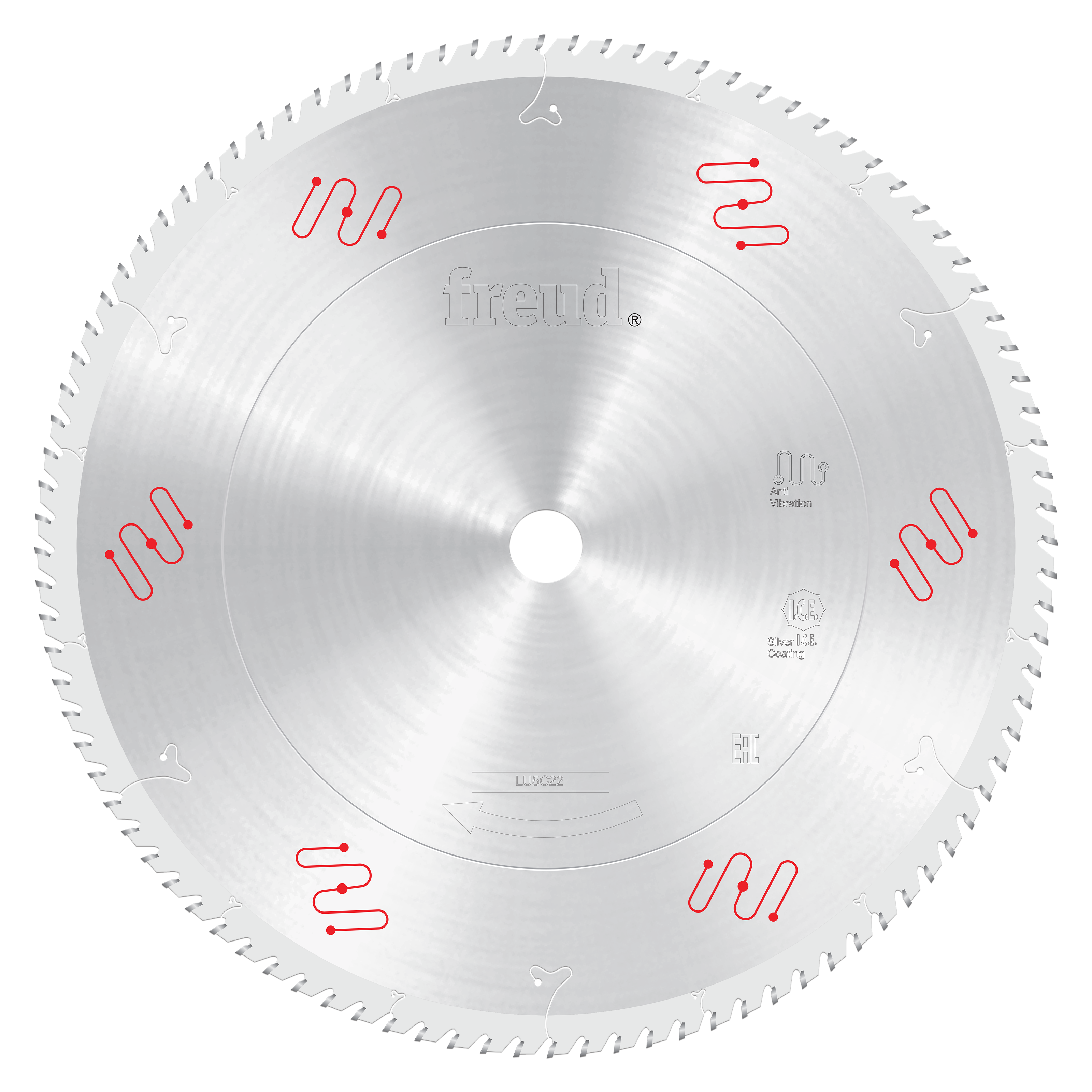 Freud 420mm circular saw blade with silver coating and red markings for aluminum and non-ferrous metal cutting.