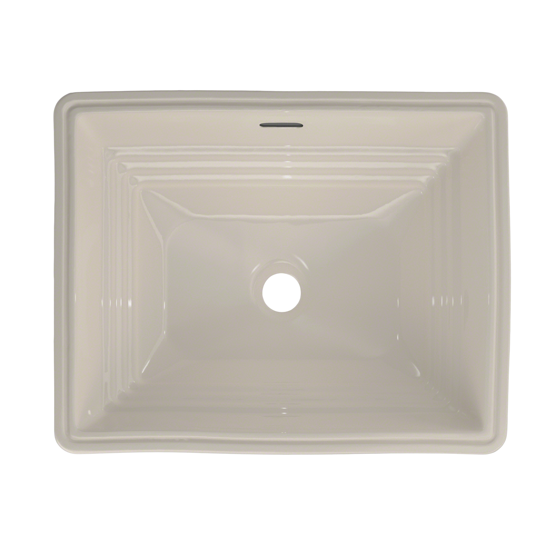 Rectangular undermount bathroom sink in sedona beige with single faucet hole and stepped basin design.