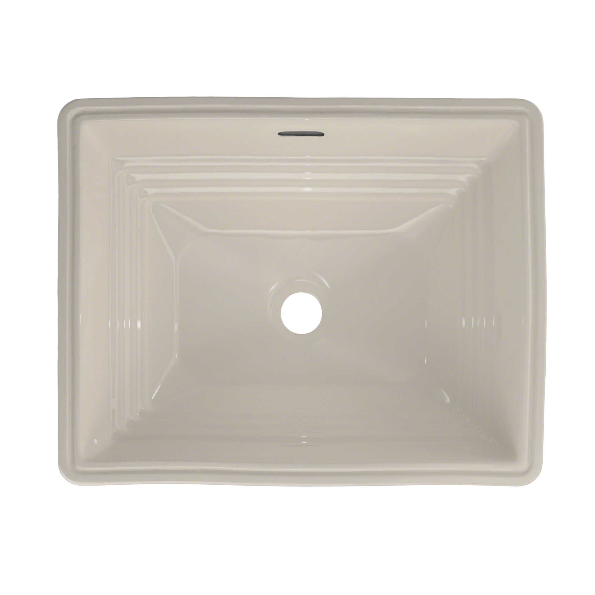 Rectangular undermount bathroom sink in sedona beige with single faucet hole and stepped basin design.