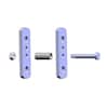 Two purple metal brackets with mounting holes connected by a silver threaded rod.