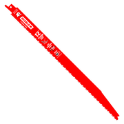 Red Diablo 12-inch flush reciprocating saw blade with serrated cutting edge and mounting tang.