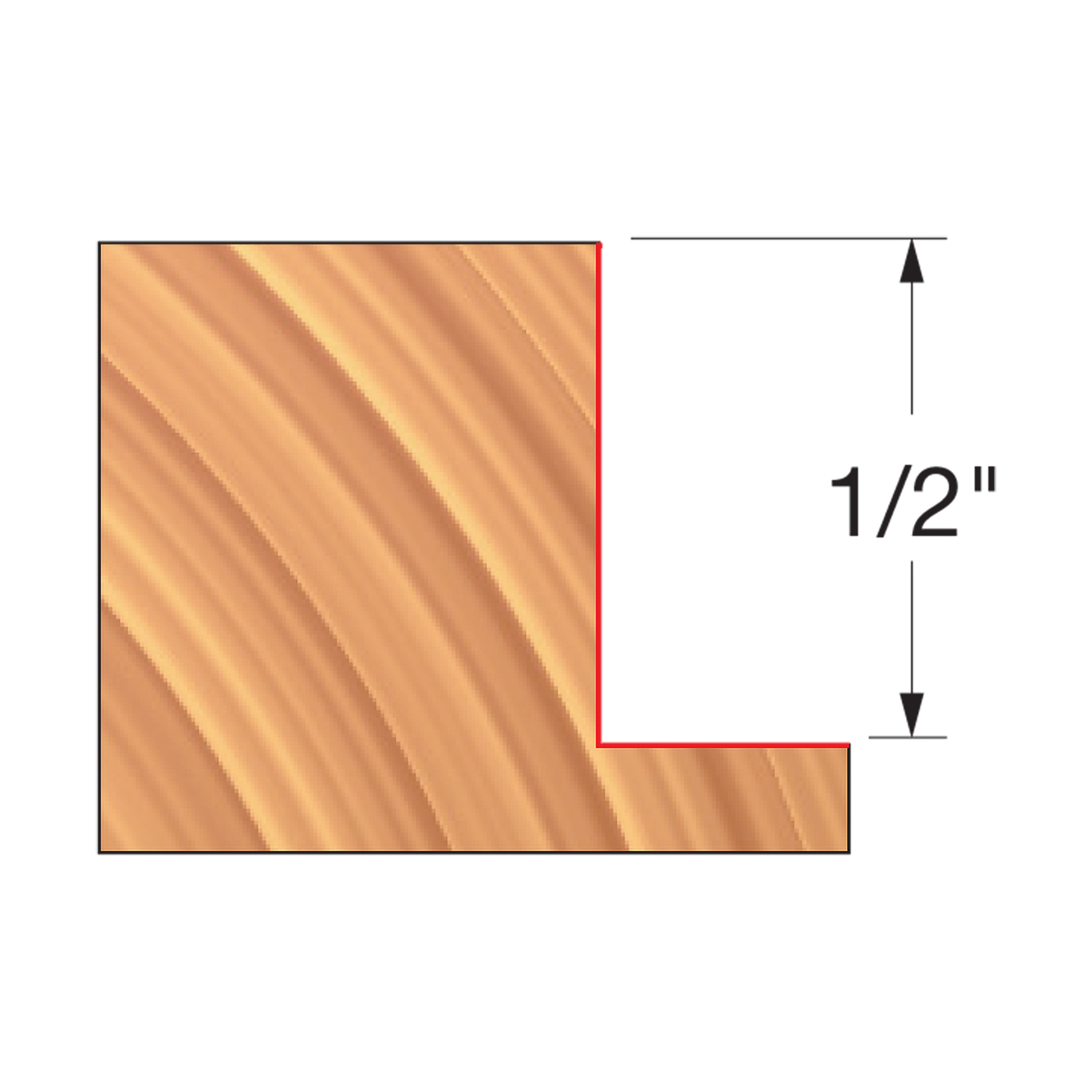 Straight edge cutter bit with 1/2" height and wood grain texture visible on cutting surface.