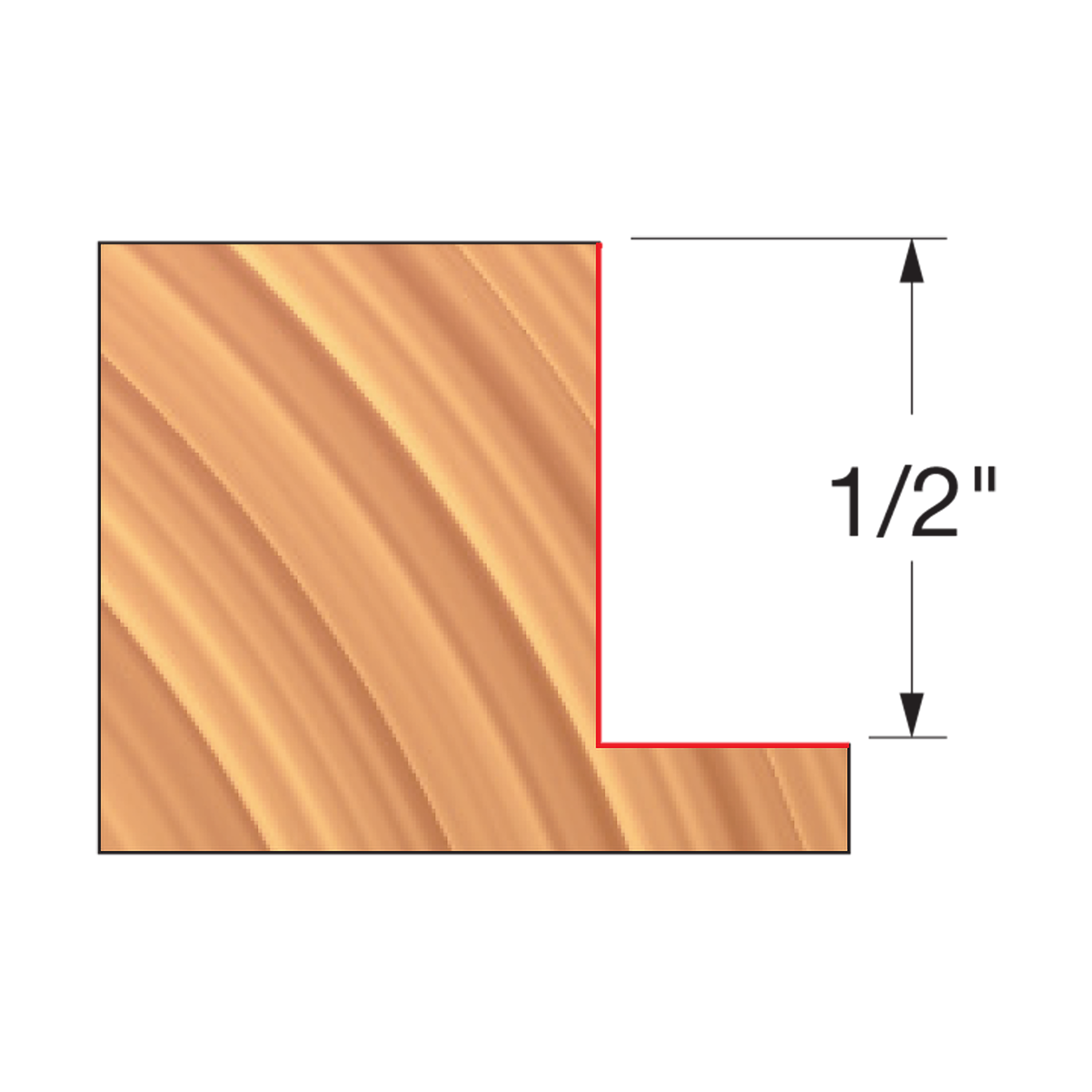 Straight edge cutter bit with 1/2" height and wood grain texture visible on cutting surface.