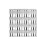 Square satin stainless steel drain cover with wedge wire grid pattern and rounded corners.