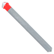 Quarter-inch carbide-tipped drill bit with gray shaft and red and white tip for tile and stone drilling.