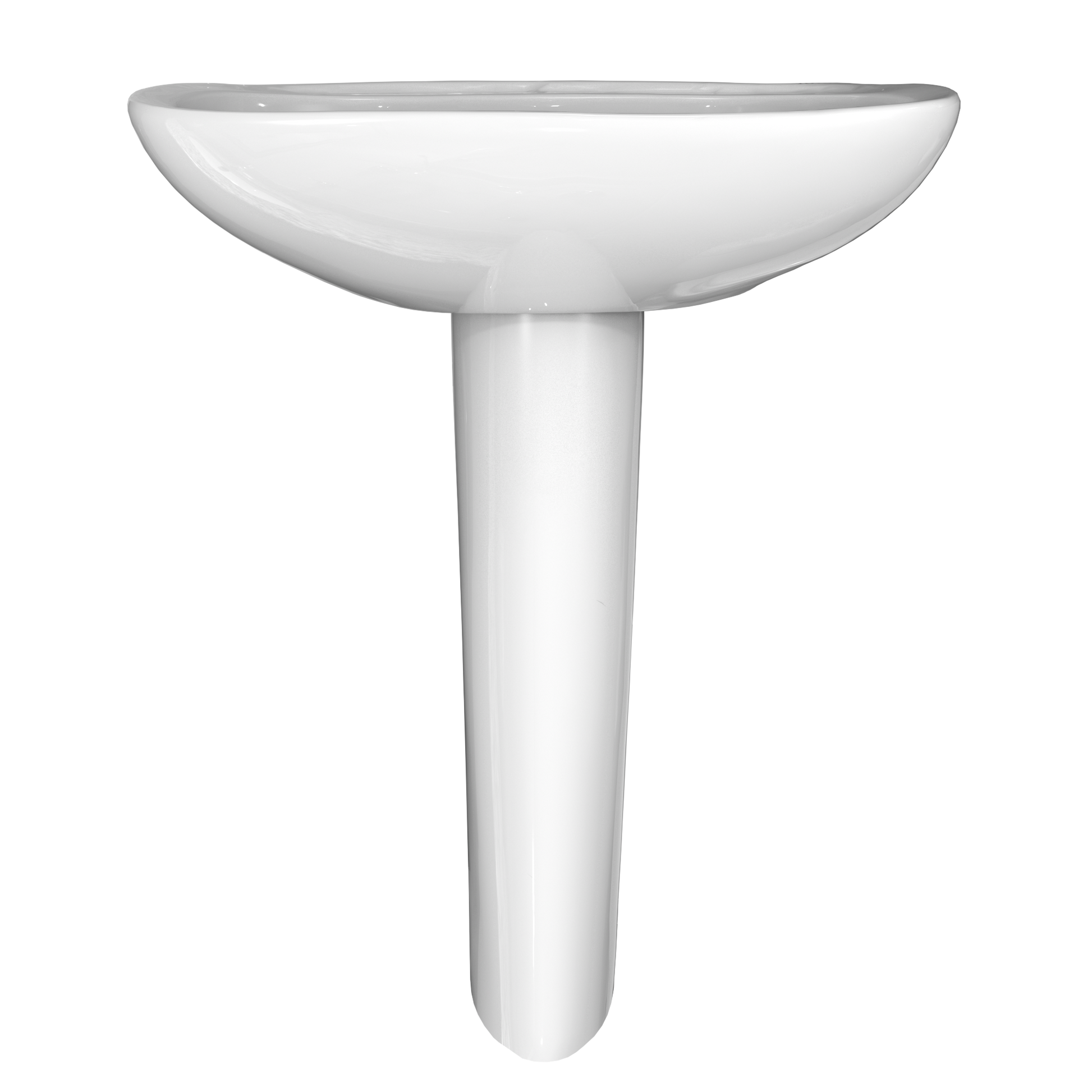 White oval pedestal sink with curved basin and cylindrical support column.