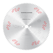 Freud LU5C18 400mm circular saw blade with fine teeth and red clamping system markings, made in Italy.