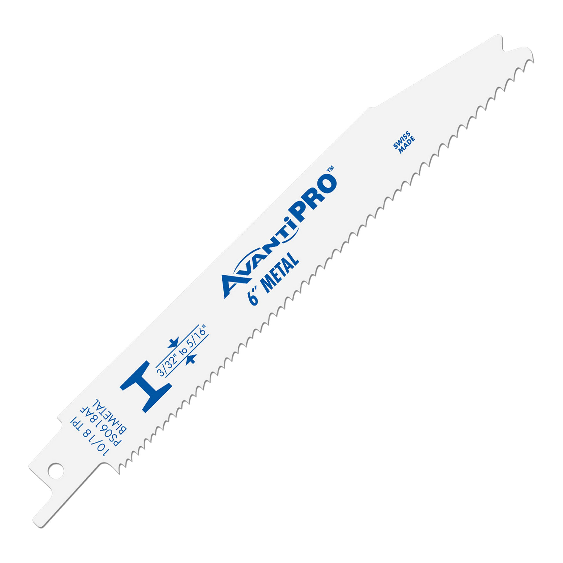 AvantiPro 6" bi-metal reciprocating saw blade with 10/18 TPI teeth and mounting tab.