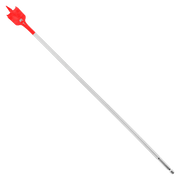 Red spade bit with gray shaft and flat chisel-style cutting head.