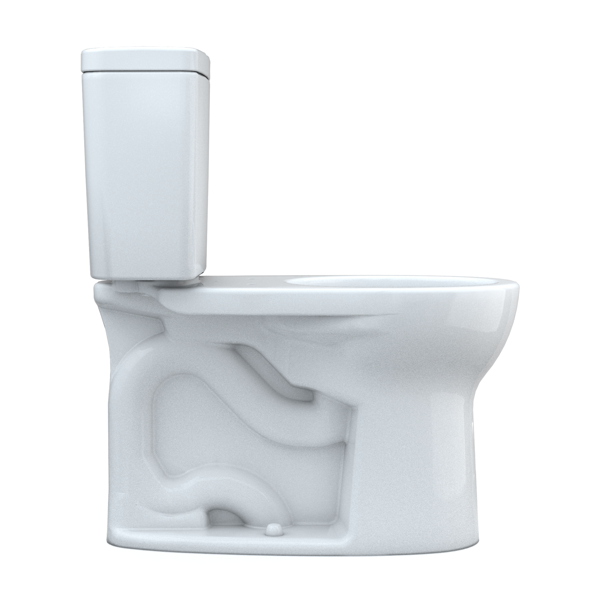 White two-piece round toilet with tank and bowl, right-hand lever, cotton white finish.