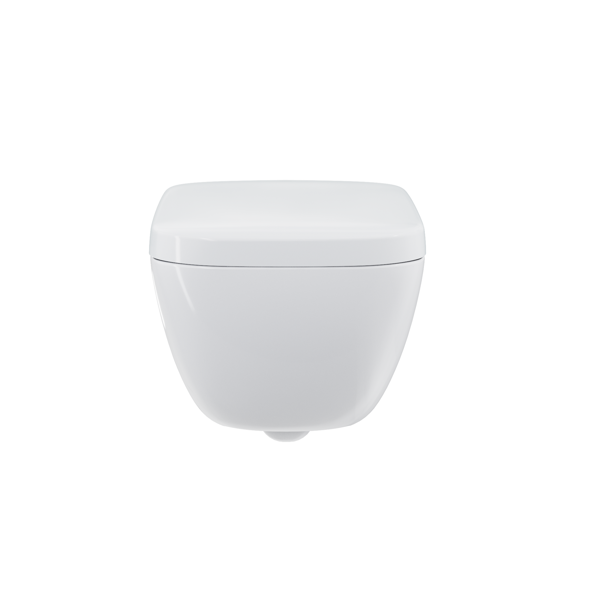 White wall-mounted toilet with integrated bidet seat and square bowl design.
