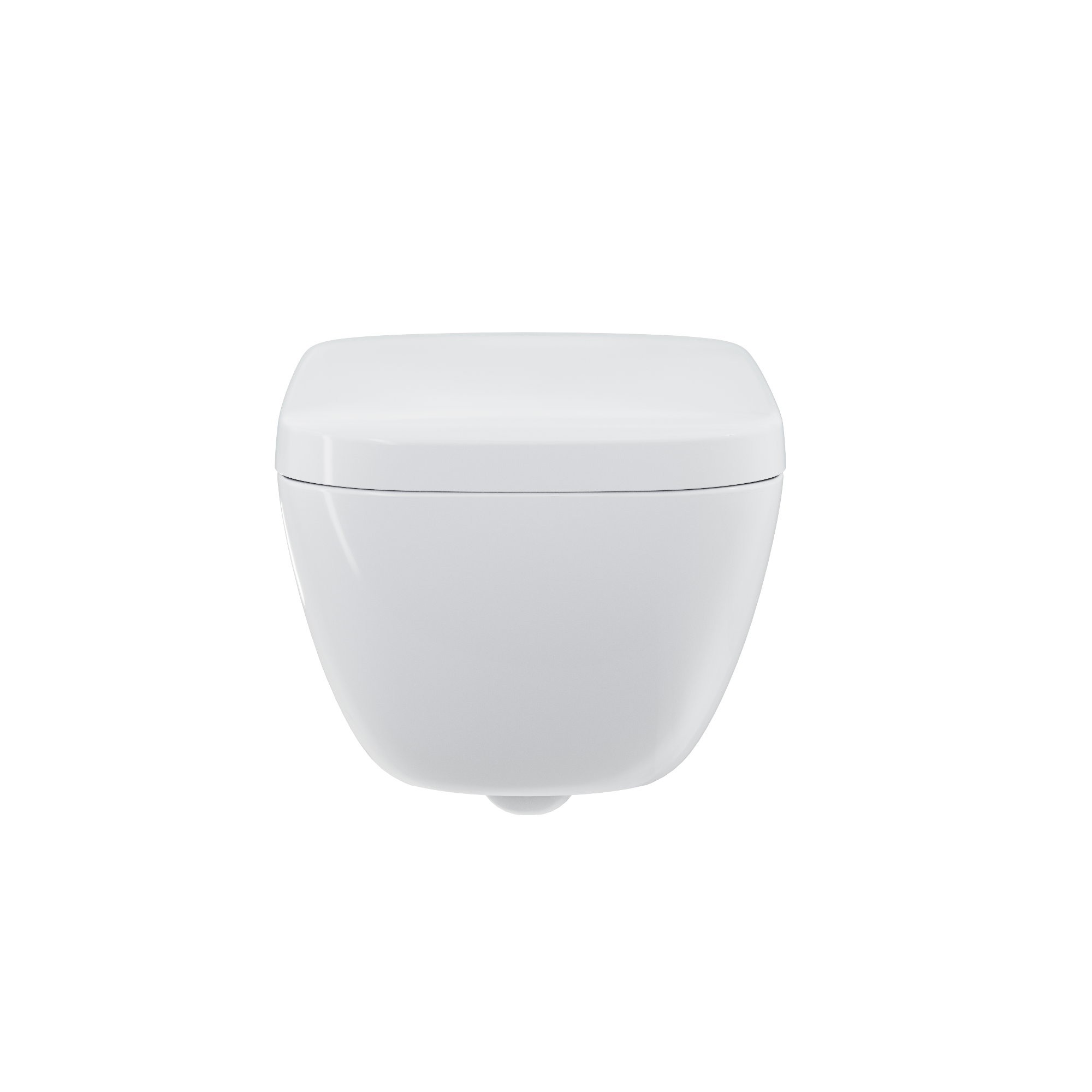 White wall-mounted toilet with integrated bidet seat and square bowl design.