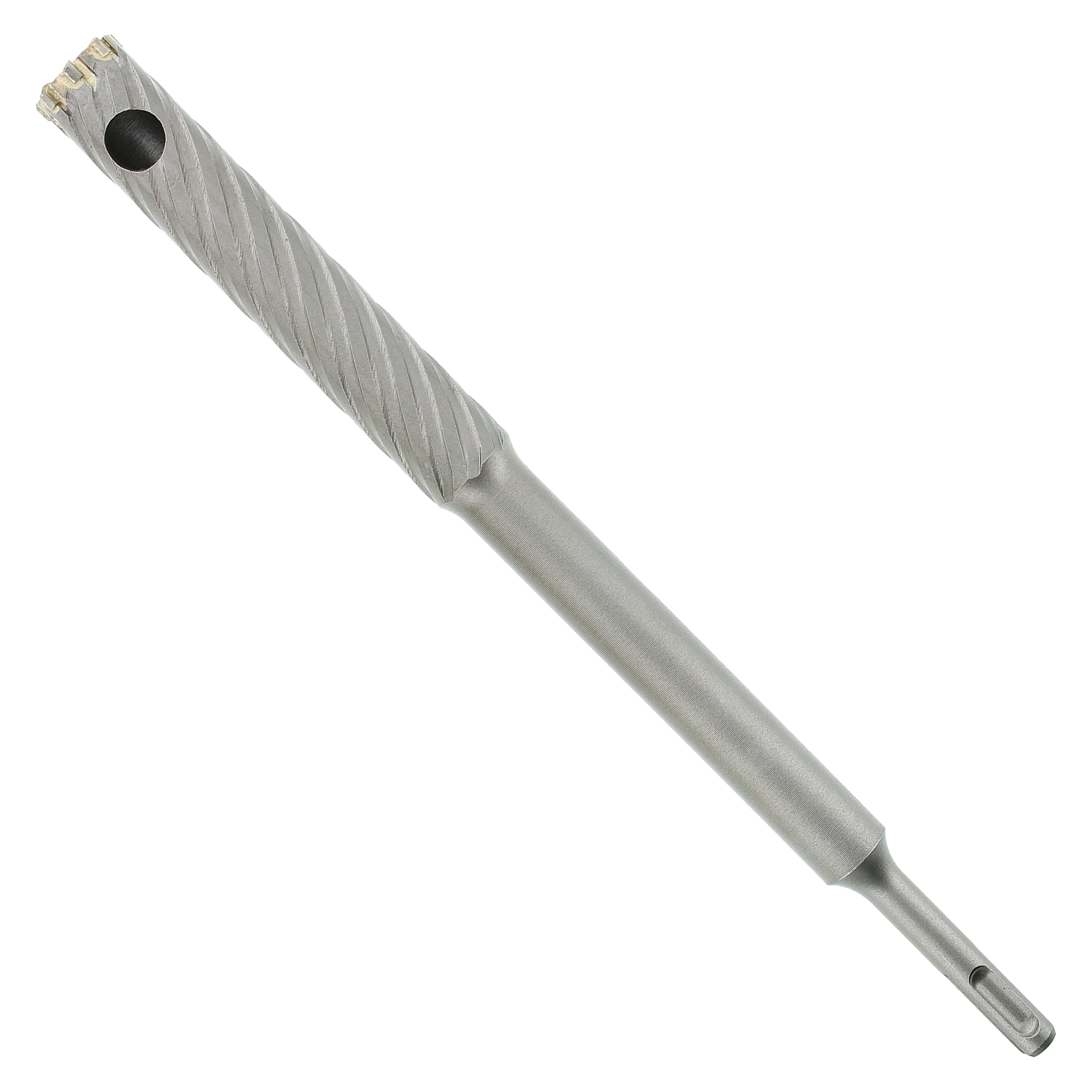 Gray metal SDS-Plus rebar cutter bit with fluted head and cylindrical shank.