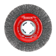 4-inch circular wire wheel with crimped steel bristles and red center hub labeled Diablo X-LOCK.