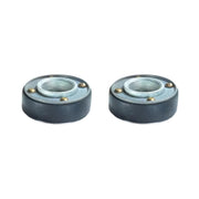 Two gray compression coupling nuts with threaded centers and mounting holes on white background.
