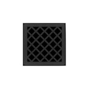 Matte black square drain grate with diamond lattice pattern and center drain opening.