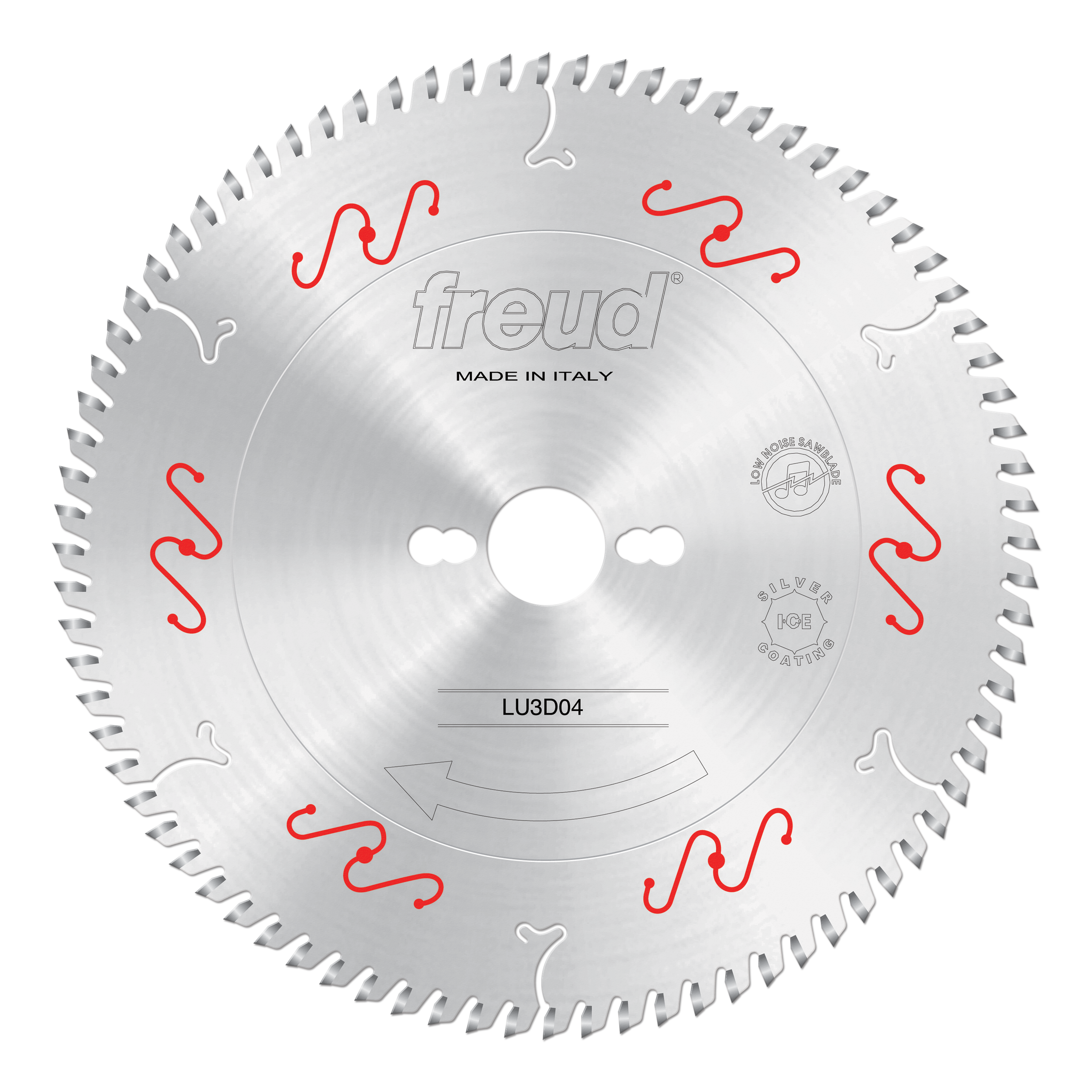 Freud LU3D04 circular saw blade with 250mm diameter, multiple carbide teeth around perimeter, and central mounting hole.